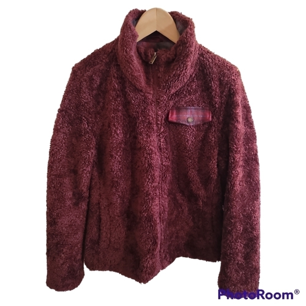 Pendleton High Pile Fleece Jacket Medium Zip Front Plaid Contrast
